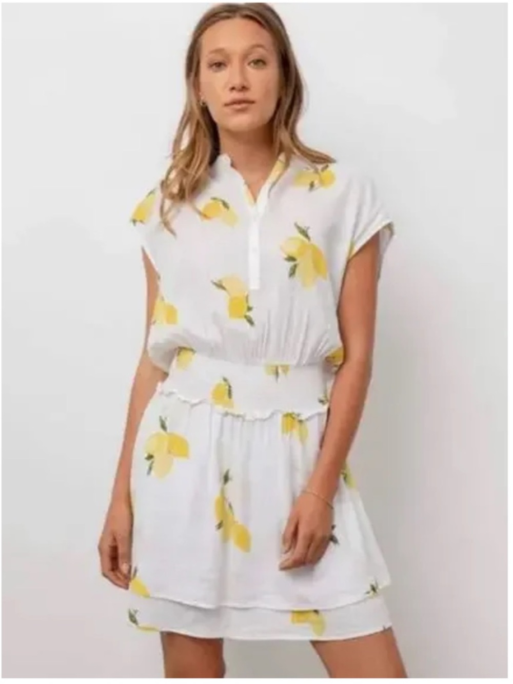 Rails Angelina Double-Tiered Cap Sleeve Mini Dress In Citronnade Lemon Print L